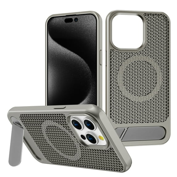 Heat Dissipation Breathable Cooling Phone Case with Stand for iPhone 14 Pro Max, Ultra Thin Ultra Lightweight Resistant Stereo Mesh Design Compatible with Magsafe for iPhone 14 Pro Max, Gray