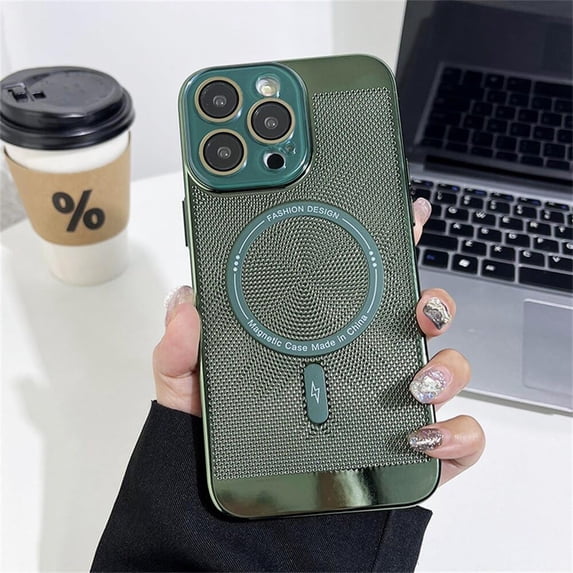 Heat Dissipation Magnetic Case for iPhone 14 13 12 11 Pro Max 14 Plus Compatible with Magsafe,Camera Protection Luxury Bumper Plating Cover (Green,for i14)