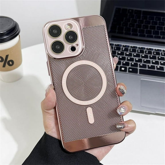 Heat Dissipation Magnetic Case for iPhone 14 13 12 11 Pro Max 14 Plus Compatible with Magsafe,Camera Protection Luxury Bumper Plating Cover (Pink,iP14)
