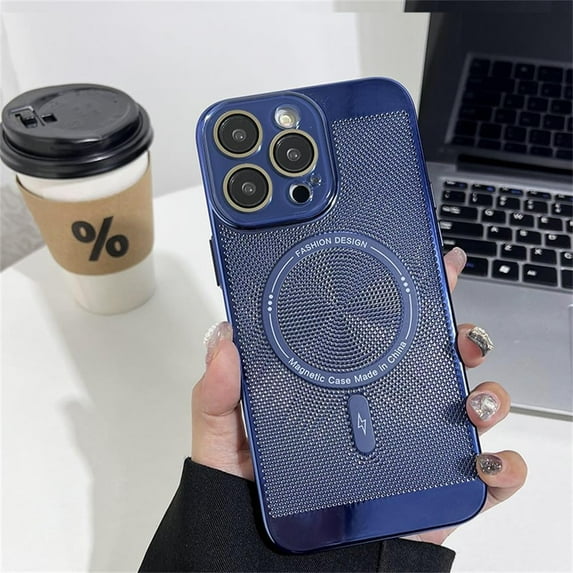 Heat Dissipation Magnetic Case for iPhone 14 13 12 11 Pro Max 14 Plus Compatible with Magsafe,Camera Protection Luxury Bumper Plating Cover (Dark Blue,for iPhone 12)