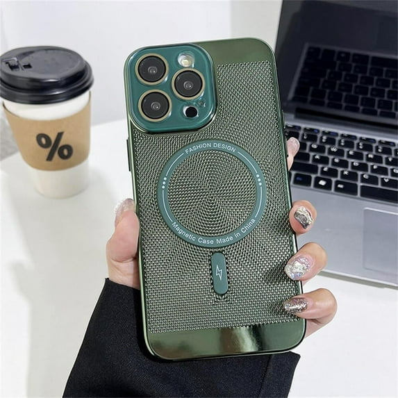 Heat Dissipation Magnetic Case for iPhone 14 13 12 11 Pro Max 14 Plus Compatible with Magsafe,Camera Protection Luxury Bumper Plating Cover (Green,for i14)