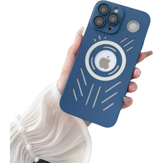 Heat Dissipation Magnetic Leakage Label Phone case, Fashionable and Cool, The Lens is Fully Wrapped, Drop-Proof, for iPhone 15 14 13 12 11 Pro Max Phone case (Blue,iPhone 12)