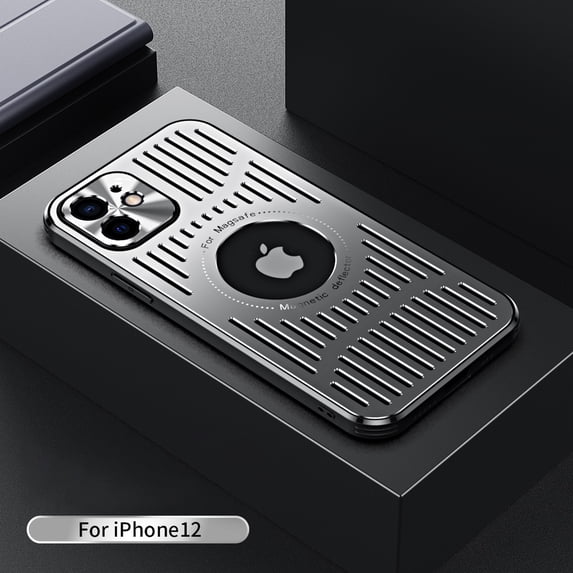 Heat Dissipation Metal Case for iPhone 12, Magnetic Slim Case Compatible with MagSafe Shockproof Protective Aluminum Back Cover with Metal Camera Frame for iPhone 12, Silver