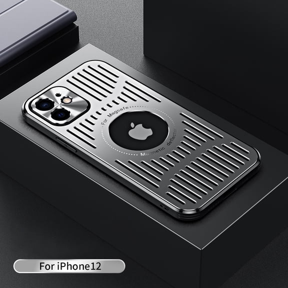 Heat Dissipation Metal Case for iPhone 12, Magnetic Slim Case Compatible with MagSafe Shockproof Protective Aluminum Back Cover with Metal Camera Frame for iPhone 12, Silver