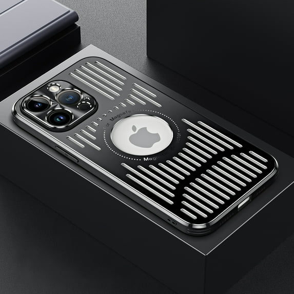 Heat Dissipation Metal Case for iPhone 14 Pro, Magnetic Slim Case Compatible with MagSafe Shockproof Protective Aluminum Back Cover with Metal Camera Frame for iPhone 14 Pro, Black