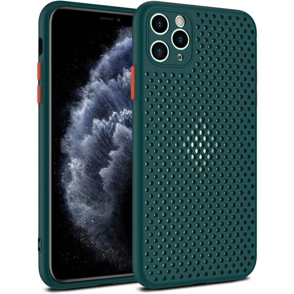 Heat Dissipation Phone Case, New Breathable Hollow Cellular Hole Heat Dissipation Case Full Back Camera Lens Protection Ultra Slim TPU Case Cover (Dark Green, Compatible with iPhone SE 2020)