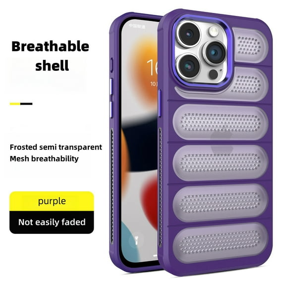 Heat Dissipation Phone Case, New Breathable Hollow Cellular Hole Heat Dissipation Case Full Back Camera Lens Protection Ultra Slim TPU iPhone 14 Plus Case Cover,Purple