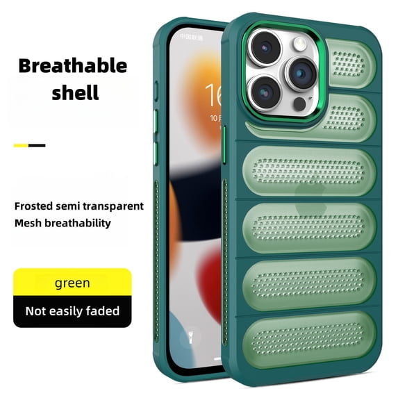Heat Dissipation Phone Case, New Breathable Hollow Cellular Hole Heat Dissipation Case Full Back Camera Lens Protection Ultra Slim TPU iPhone 15 Pro Case Cover,Green