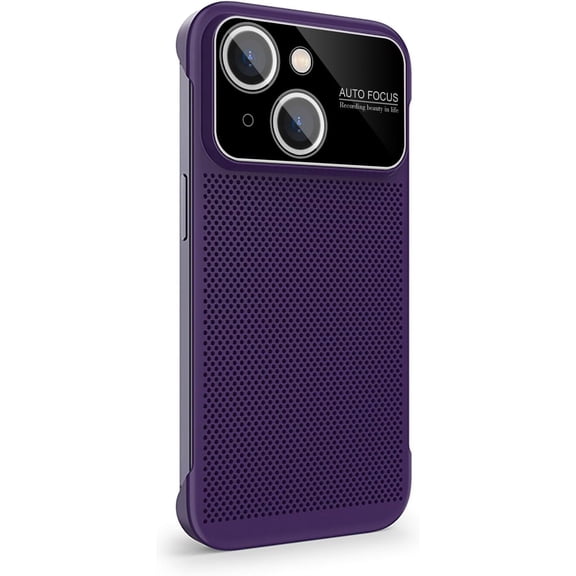 Heat Dissipation Phone Case for iPhone 14 with Window Glass Camera Lens Protection Frameless Breathable Cooling Hollow Design Slim Borderless Shockproof Cover for Women Men, Deep Purple