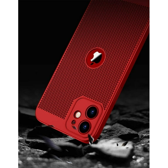 Heat Dissipation iPhone 13 Mini Case (Red) Breathable Cooling Hollow Cellular Hole Full Camera Lens Protection Ultra Slim Cover