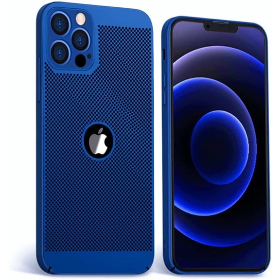 Heat Dissipation iPhone 14 Pro Max Case (Blue) Breathable Cooling Hollow Cellular Hole Full Camera Lens Protection Ultra Slim Cover