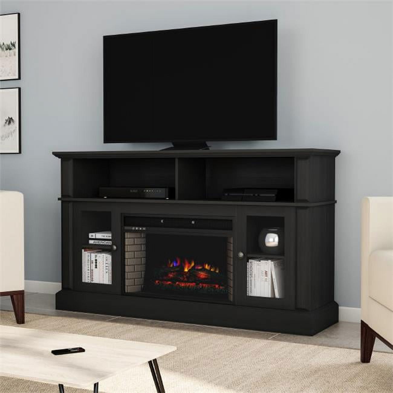 Heat Electric Fireplace TV Stand Black Walmart
