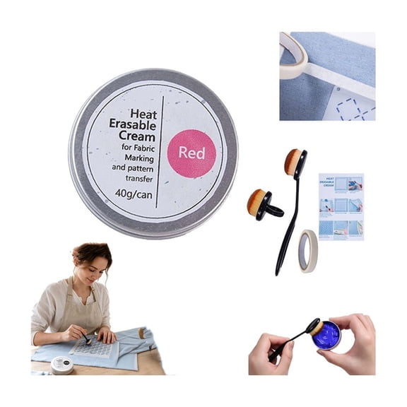 Heat Erasable Cream for Fabric Marking, HeatErasable Fabric Marker for Sewing,No-trace Iron Disappearing Paste for Quilting,Sewing & Crafting, Heat Erase Cream Template Marker,Tape, Brushes & Manual