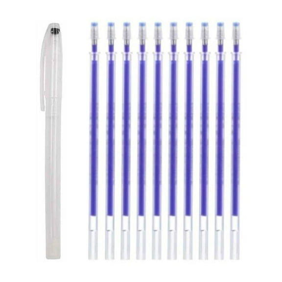 Heat Erasable Pens,Fabric Marking Pens with 10 Refills for Sewing Quilting Embroidery Marking,Disappears with Iron,Blue,1 Set