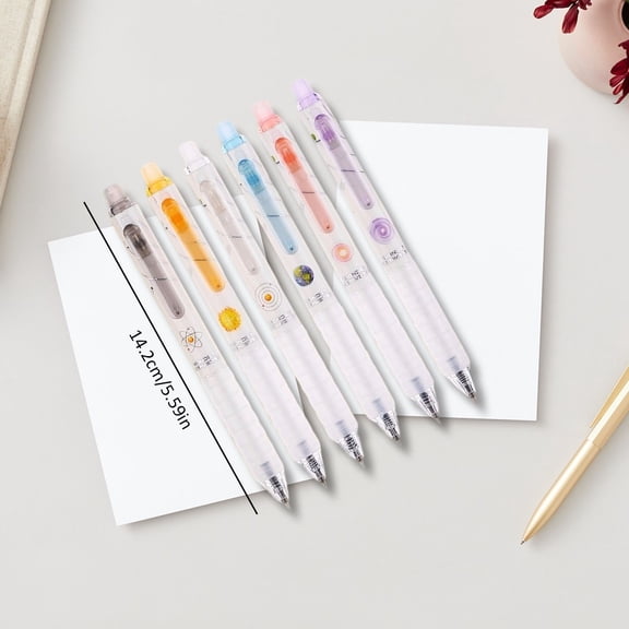 Heat Erasable Retractable Gel Pens 6 Pack - 0.5mm Planet Design Erasable Ballpoint Pen - Frixion Style Erasable Pen Set - Black Ink