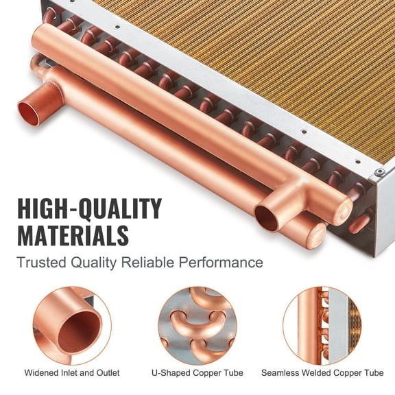Heat Exchanger Water to Air, 16"x 16" with 3-Row 3/8" Copper Ports, 193 Aluminum Fins Heat Exchanger for Outdoor Wood Furnaces, Residential Heating and Cooling, and Forced Air Heating