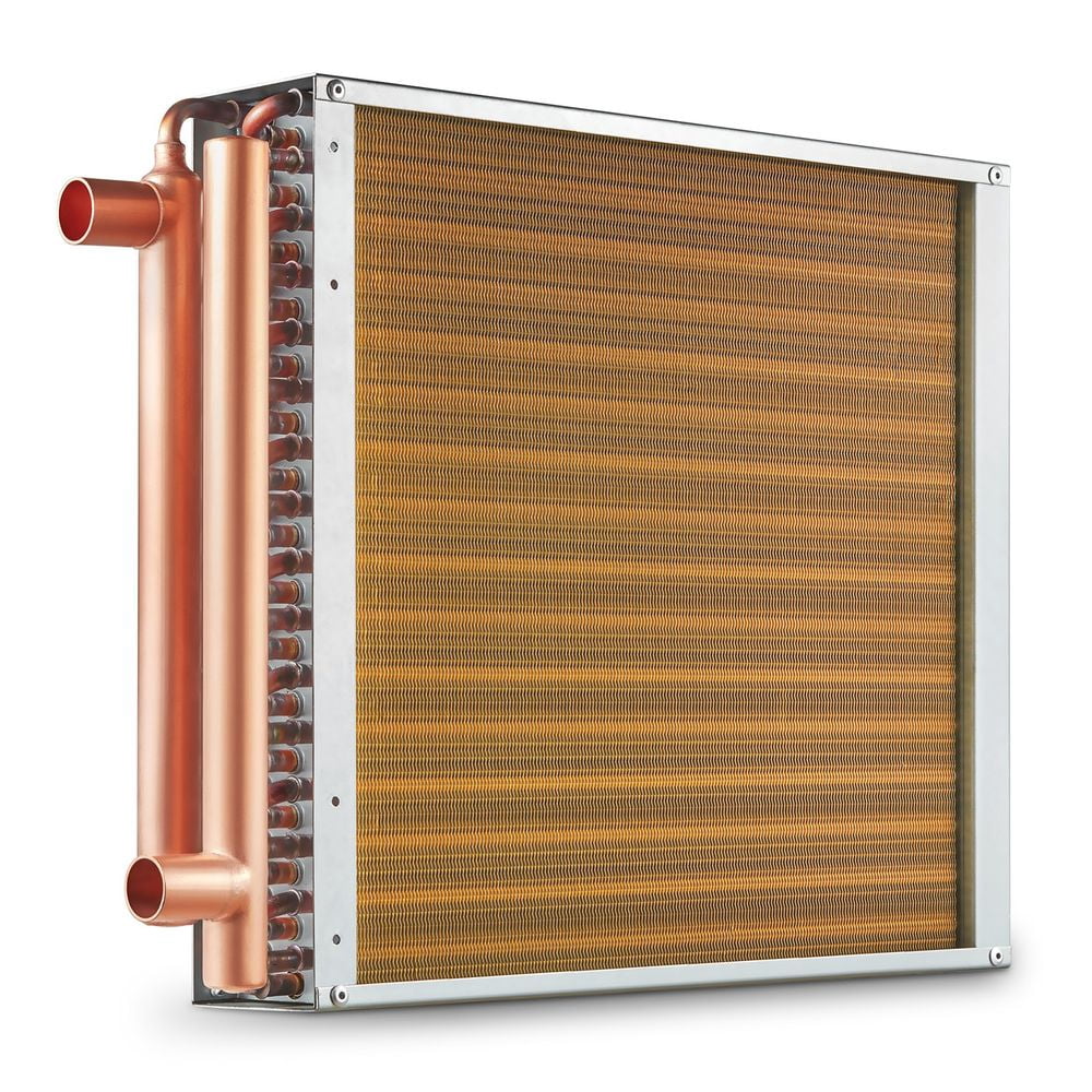 Heat Exchanger Water to Air, 16"x 16" with 3-Row 3/8" Copper Ports, 193 Aluminum Fins Heat Exchanger for Outdoor Wood Furnaces, Residential Heating and Cooling, and Forced Air Heating