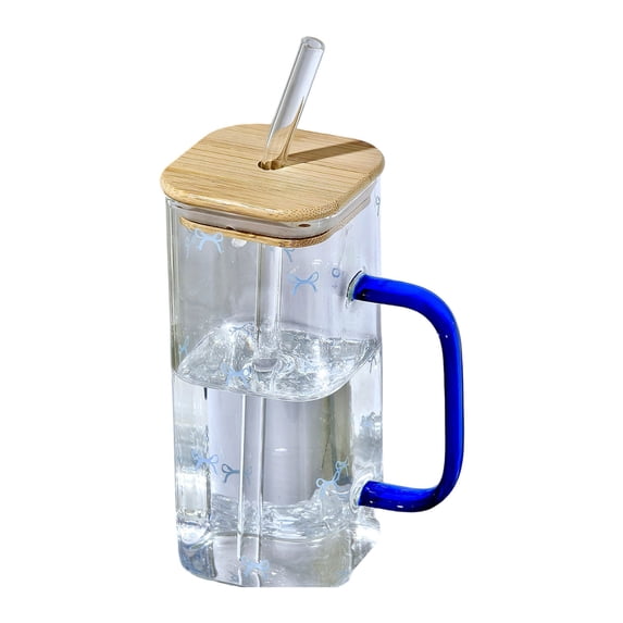 Heat Glass Cup with Straw 400Ml Suitable for Cold Drinks Juice Milk Including Lid Glass Texture Suitable for Various Beverages Glass&Bottle Happy Day!