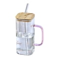 thumbnail image 1 of Heat Glass Cup with Straw 400Ml Suitable for Cold Drinks Juice Milk Including Lid Glass Texture Suitable for Various Beverages Home Decor Happy Day!, 1 of 5