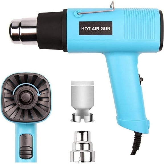 Heat Gun 1200W 140~932 (60-500) Heavy Duty Hot Air Gun Kit Variable Temperature Control with 2 Temperature Settings 2 Nozzles for Crafts, Shrink Wrapping, Candle Making, Epoxy Resin