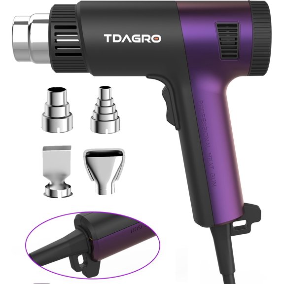 Heat Gun 1800W - Fast-Heat Hot Air Tool with Adjustable Temperature 122-1202(50-650),Two fan speeds Overload Protection 4 Nozzles for Shrink Tubing,vinyl wrap,crafting,Resin DIY.