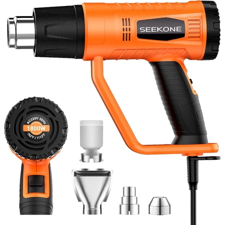 Heat Gun 1800W Heavy Duty Fast Hot Air Kit with 752?&1112?(400?-600?) Dual-Temperature Settings and 4 Nozzles Overheat Protection for Crafts, Shrinking PVC, Stripping Paint