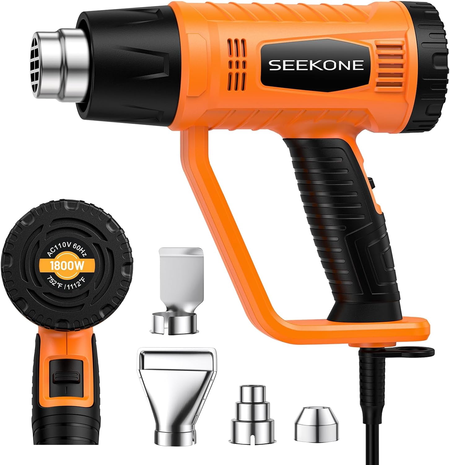 Heat Gun 1800W Heavy Duty Fast Heat Hot Air Gun Kit with 752℉&1112℉（400℃-600℃） Dual-Temperature Settings and 4 Nozzles with Overheat Protection for Crafts, Shrinking PVC, Stripping Paint