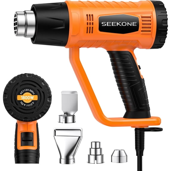 Heat Gun 1800W Heavy Duty Fast Heat Hot Air Gun Kit with 752℉&1112℉(400℃-600℃) Dual-Temperature Settings and 4 Nozzles with Overheat Protection for Crafts, Shrinking PVC, Stripping Paint