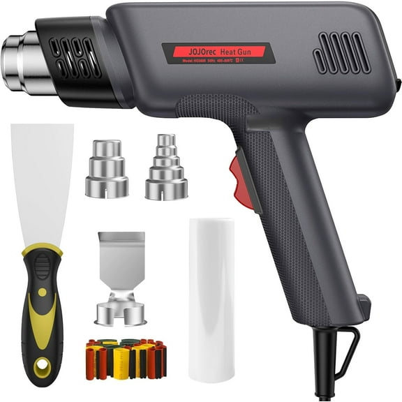 Heat Gun, 1800W Professional Hot Air Gun 400 & 600 Dual-Temperature Settings, Overload Protection, Double Heating Wire Fast Heating, 6 Accessories for Paint Stripping, Crafts (Black)