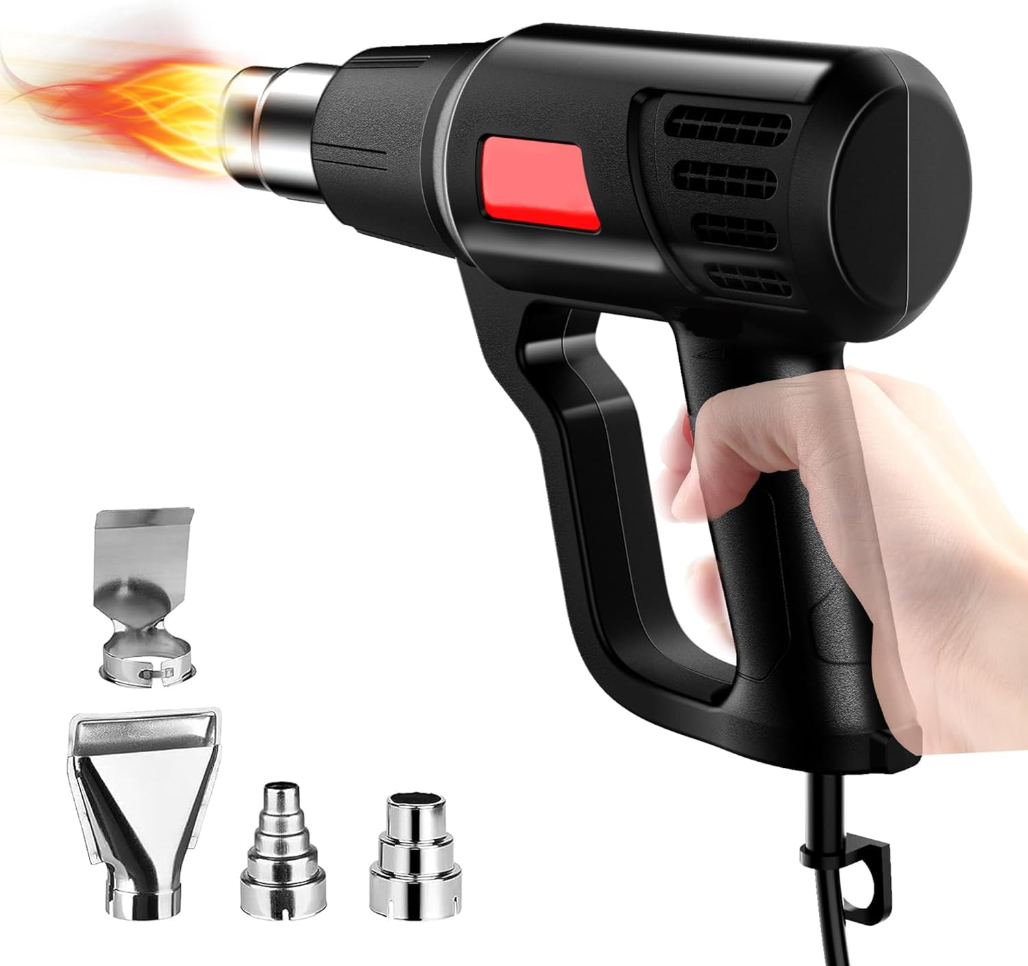 Heat Gun 2000W Hot Air Gun 752~1112 Variable Temperature Control, Fast Heating, Overload Protection, 4 Nozzles, Suitable for Vinyl Wrap, Crafting, Resin, Shrink PVC