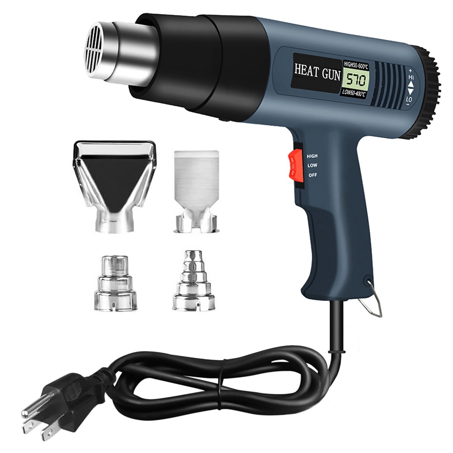 Heat Gun 2500W, 122F - 1112F (50C - 600C) - Fast Heating Heavy Duty Hot Air Gun Kit with Variable Temperature Control, Overheat Protection, and 4 Nozzles for Crafts, Shrinking PVC, Stripping Pain