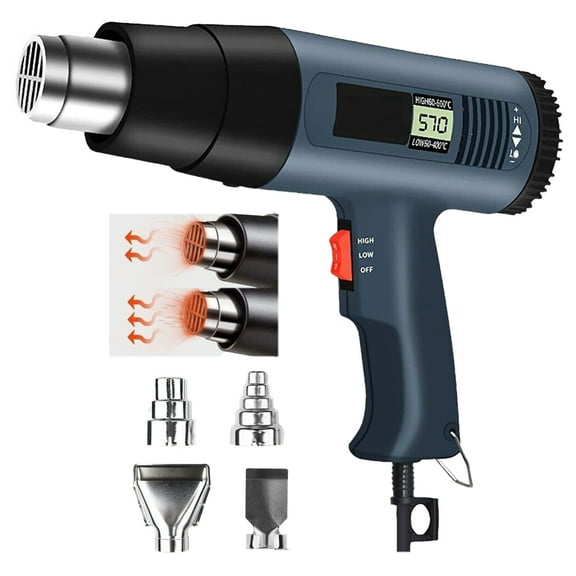 Heat Gun, 2500W Heavy Duty Hot Air Gun Kit with 140°F-1112℉ Dual-Temperature Settings and 4 Nozzles for Shrinking PVC,Stripping Paint, Crafts