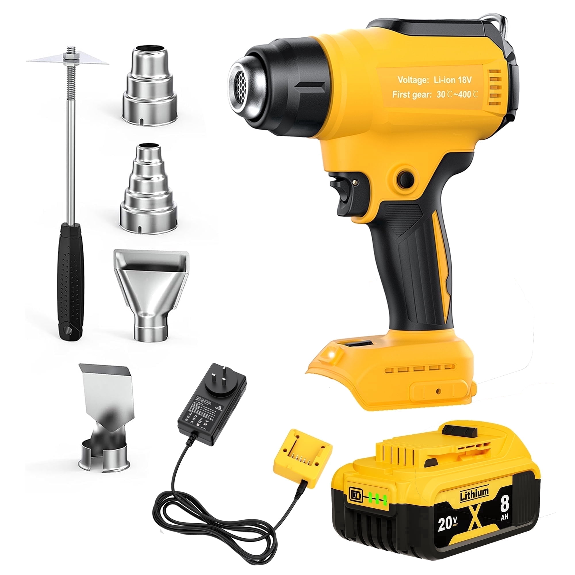 Heat Gun Cordless with 8.0Ah Battery, Hot Air Gun with Charger ,350W Fast Heating Soldering 122℉-1022℉ Variable Temperature Control LED Light, for Crafts, ,Shrink Wrap