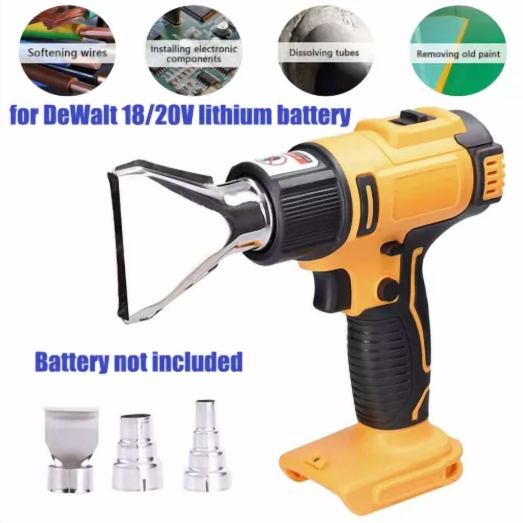 Heat Gun For Dewalt 20V Battery Hot Air Gun Kit w/2-Temp Settings w/4 Nozzles
