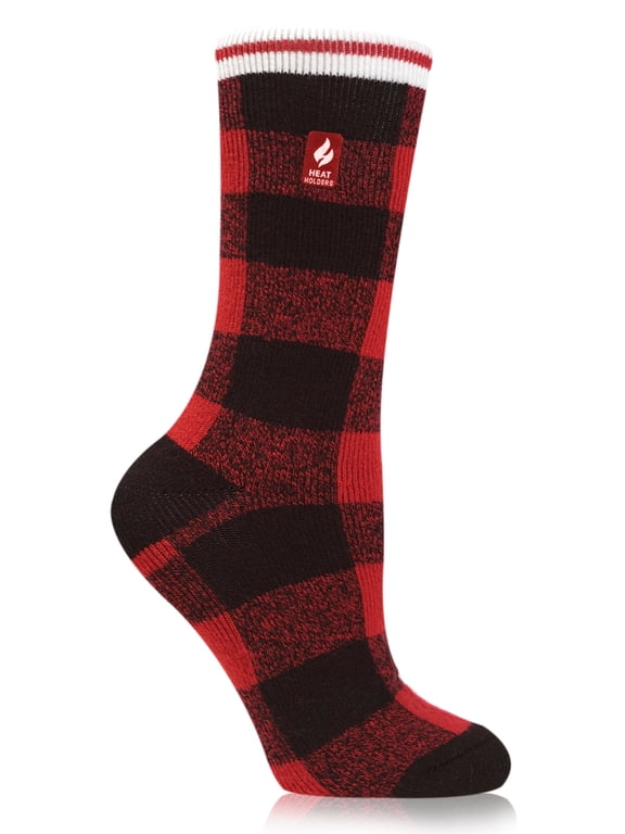 Heat Holder® Women's Britney LITE™ Buffalo Checked Crew Socks| Thermal Yarn | Medium-Thick Socks Casual Shoes + Boots | Warm + Soft, Hiking, Cabin, Cozy at Home Socks | 5X Warmer Than Cotton