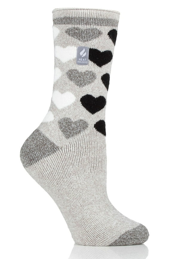 Heat Holder Women's Jennifer LITE Heart Crew Socks| Warm + Soft, Hiking, Cabin, Cozy at Home Socks | 5X Warmer Than Cotton Socks