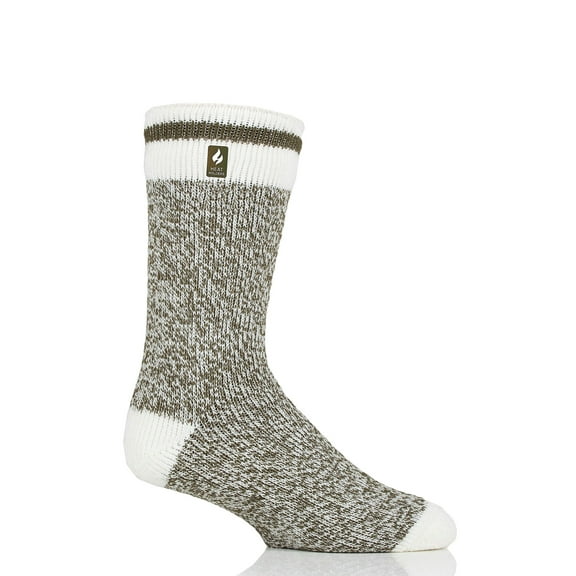 Heat Holders Men's Jeffrey ORIGINAL Cream Block Twist Crew Socks | Warm   Soft, Hiking, Cabin, Hunting, Outdoor, Cozy Socks | 7X Warmer Than Cotton Socks