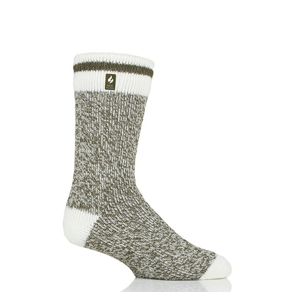 Heat Holders Men's Jeffrey ORIGINAL Cream Block Twist Crew Socks | Warm + Soft, Hiking, Cabin, Hunting, Outdoor, Cozy Socks | 7X Warmer Than Cotton Socks