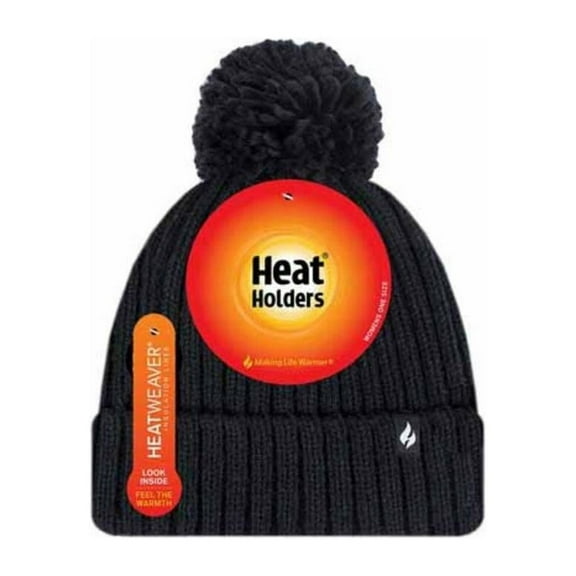 Heat Holders Women's Arden Ribbed Knit Roll Up Hat with Pom Pom (Grey)