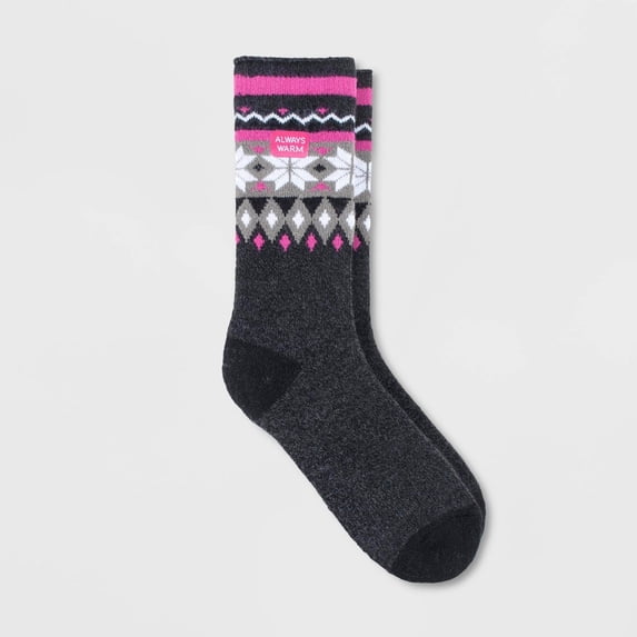 Heat Holders Womens Always Warm Sock 1 pair, Fair Isle Black Pink, 5-9