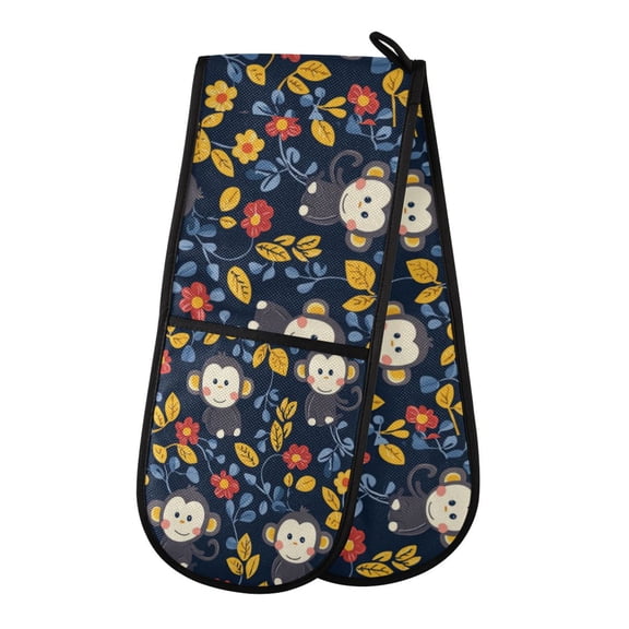 Heat-Insulating Gloves Two-Way Gloves Double Mitt Oven Mitts Suitable for Kitchen Ovens and Microwave Ovens Beautiful Cartoon Monkey