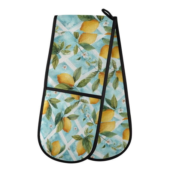 Heat-Insulating Gloves Two-Way Gloves Double Mitt Oven Mitts Suitable for Kitchen Ovens and Microwave Ovens Beautiful Yellow Lemon Pattern