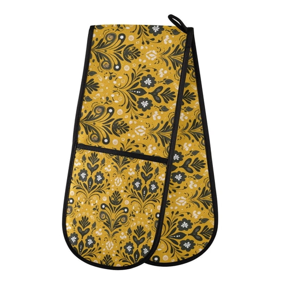 Heat-Insulating Gloves Two-Way Gloves Double Mitt Oven Mitts Suitable for Kitchen Ovens and Microwave Ovens Beautiful Yellow