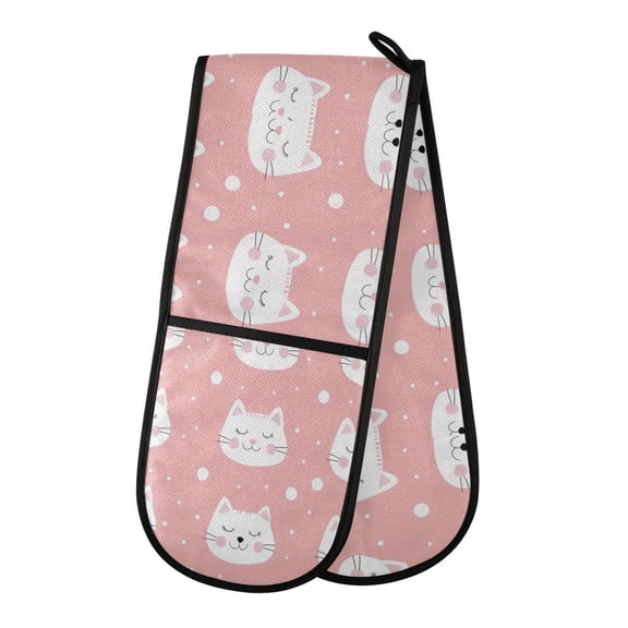 Heat-Insulating Gloves Two-Way Gloves Double Mitt Oven Mitts Suitable for Kitchen Ovens and Microwave Ovens Cartoon Cat