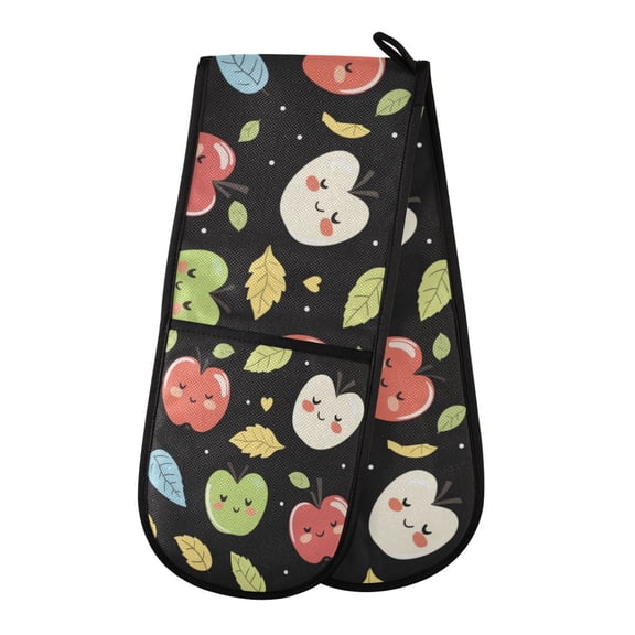 Heat-Insulating Gloves Two-Way Gloves Double Mitt Oven Mitts Suitable for Kitchen Ovens and Microwave Ovens Cartoon Closed Eyes Apple