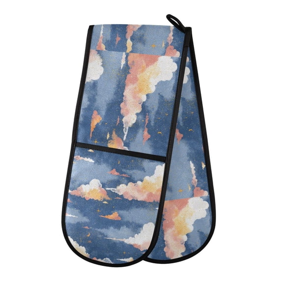 Heat-Insulating Gloves Two-Way Gloves Double Mitt Oven Mitts Suitable for Kitchen Ovens and Microwave Ovens Cartoon Sky