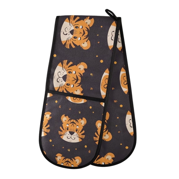 Heat-Insulating Gloves Two-Way Gloves Double Mitt Oven Mitts Suitable for Kitchen Ovens and Microwave Ovens Cartoon Tiger