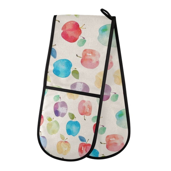 Heat-Insulating Gloves Two-Way Gloves Double Mitt Oven Mitts Suitable for Kitchen Ovens and Microwave Ovens Color Apple Cartoon