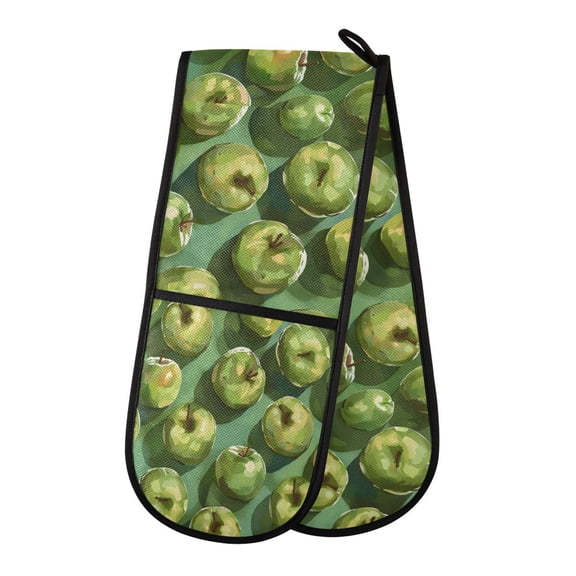 Heat-Insulating Gloves Two-Way Gloves Double Mitt Oven Mitts Suitable for Kitchen Ovens and Microwave Ovens Green Apple