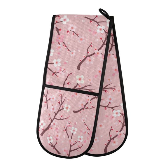 Heat-Insulating Gloves Two-Way Gloves Double Mitt Oven Mitts Suitable for Kitchen Ovens and Microwave Ovens Pink Plum